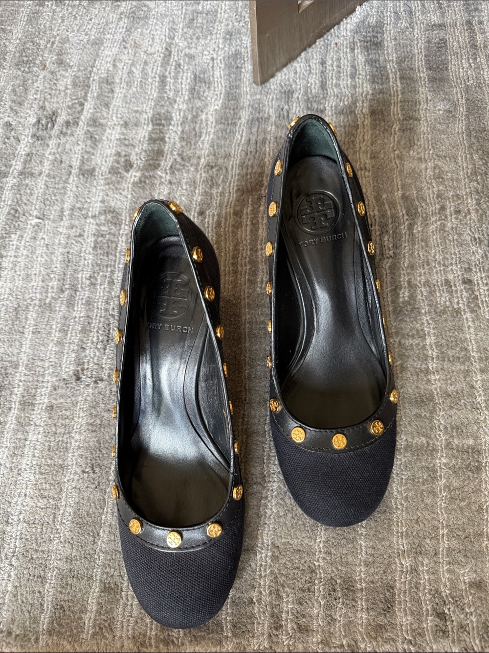 Tory Burch Black Ballet Flats with Gold Studs